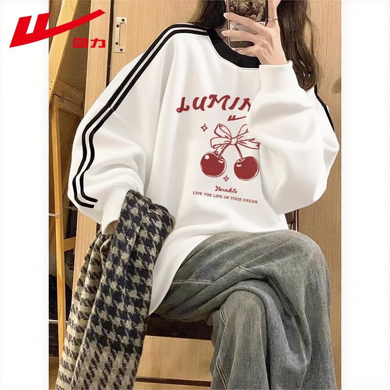Warrior Women's Color-block Cherry Letter Print Loose-Fit Sweatshirt