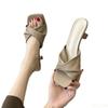 Summer New Slippers Comfortable Ladies High-heeled Sandals French Elegant Half Slipper Women's Slippers Zapatos Mujer