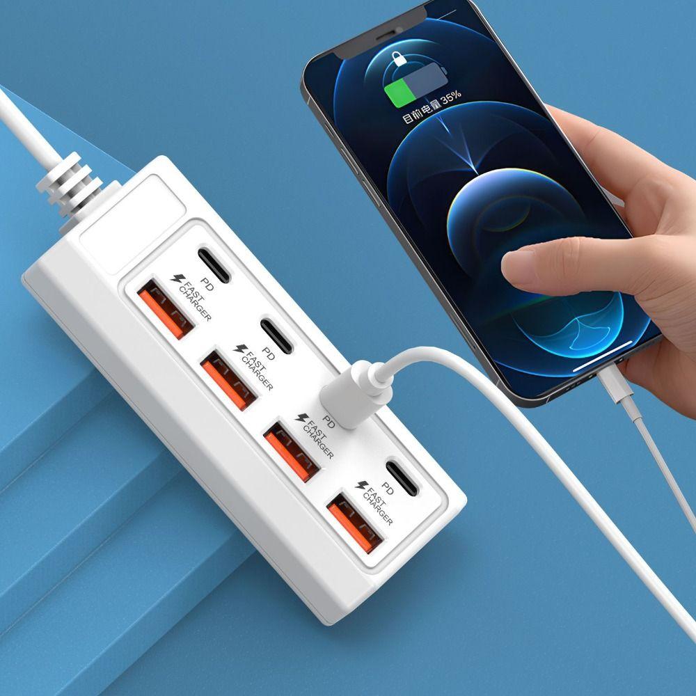 4USB 4Type-c Charger Socket 8 in 1 Power Outlet Adapter Compatible with Computers/Plugs