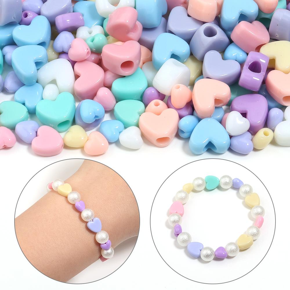100pcs/lot Mixed Color Heart Shaped Beads Big Hole Loose Spacer Acrylic Beads For DIY Charms Bracelet Necklace Jewelry Wholesale