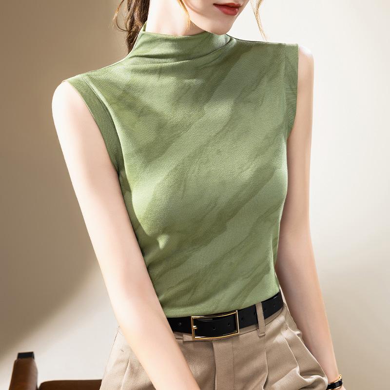 

Женская базовая рубашка с полувысоким воротником, Новая женская одежда, Темпераментный жилет на бретелях, Приталенный топ без рукавов 3XL