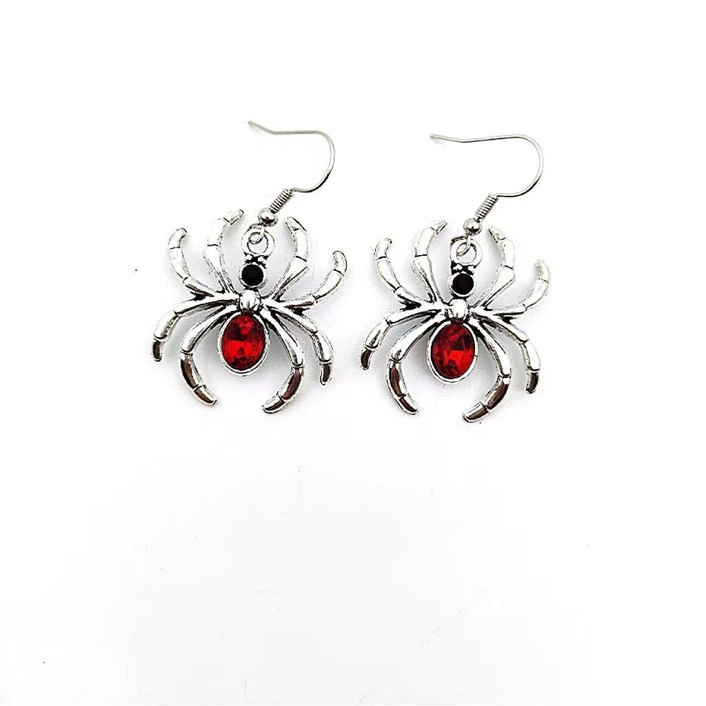 Retro Gothic Spider Rhinestone Necklace & Earrings Set for Halloween