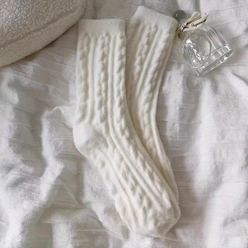 New Soft and Fluffy Fluffy Socks Autumn Winter Thicken and Thickened Macaron Color Mid Calf Sock for Cold Protection Solid Color