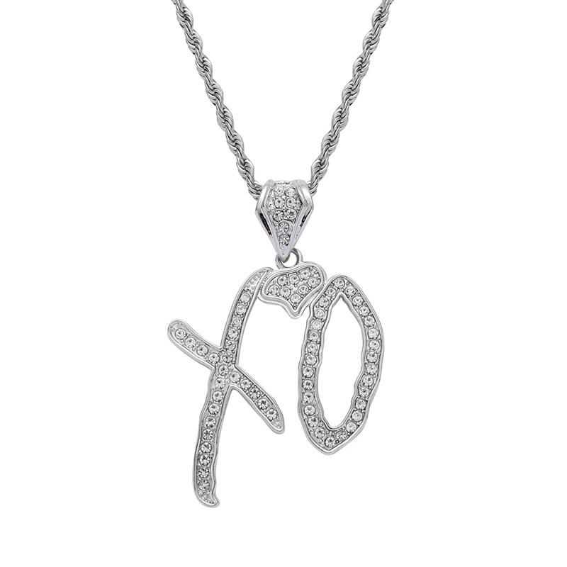 

New 2021 Hip Hop Necklace Cubic Zircon Lettered XO Pendant With Stainless Steel Long Chain Necklace For Women Men Jewelry срібний