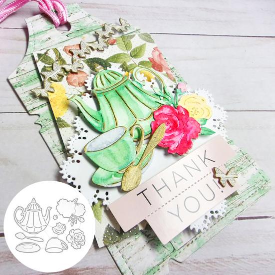 Cutting Mold Teacup Flower Pattern Educational Carbon Steel DIY Scrapbooking Card Decorative Template for Kids