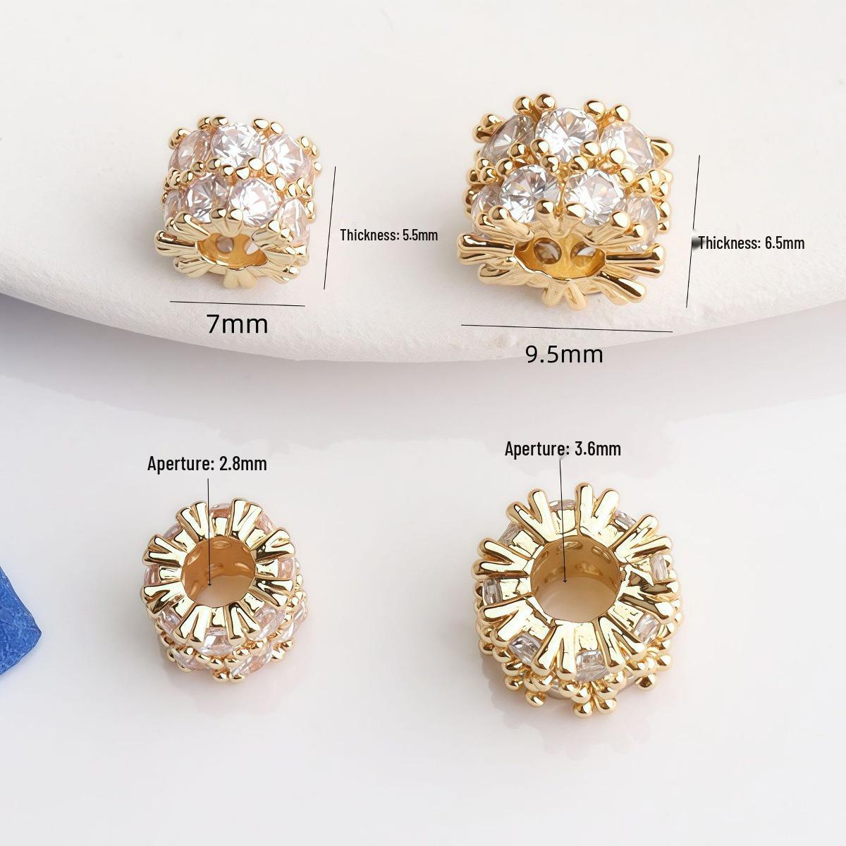 Сохраняющие цвет 14-каратные позолоченные бочкообразные бусины-разделители с цирконами и большим отверстием для изготовления украшений своими руками