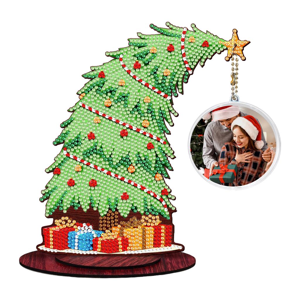 Christmas Tree DIY 2D/Flat Wooden Desktop Diamond Art Kits Diamond Art Tabletop Painting Kit for Adults Home Office Table Decor
