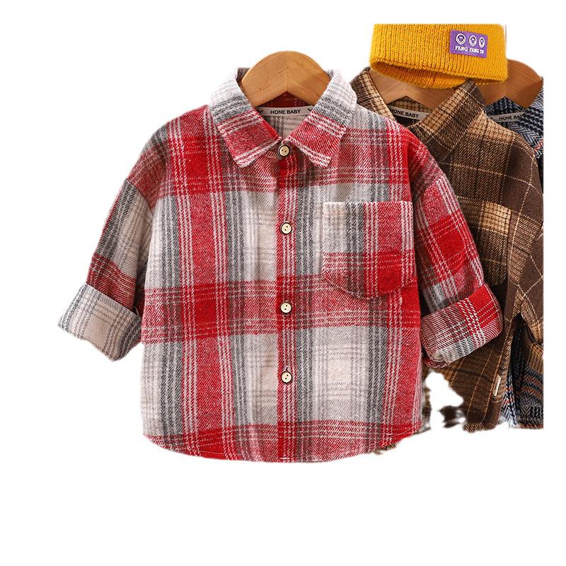 2023 Stylish Children's Plaid Long-Sleeve Shirt for Boys & Girls