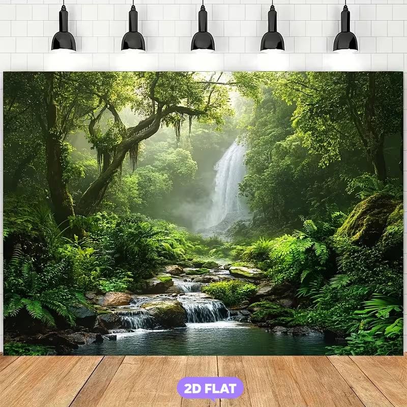 2D Enchanted Forest Backdrop Waterfall, River & Hanging Vines Background Cloth 47.2x31.5inch/120*80cm