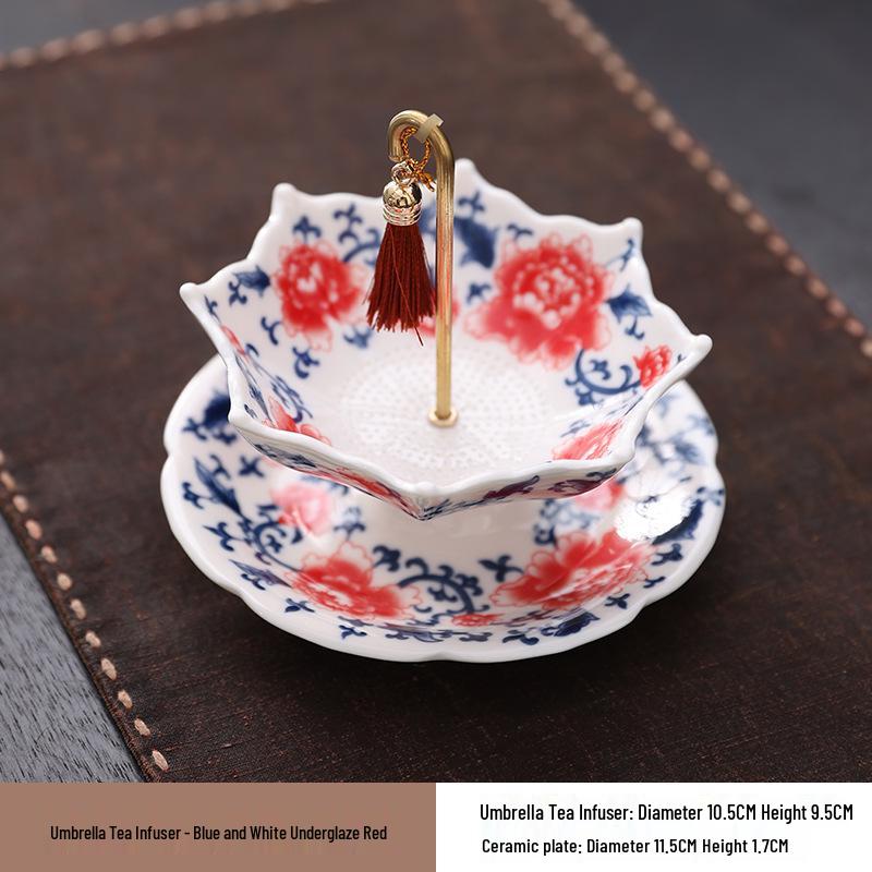 Blue & White Porcelain Umbrella Tea Strainer - Creative Tea/Coffee Filter & Ornament