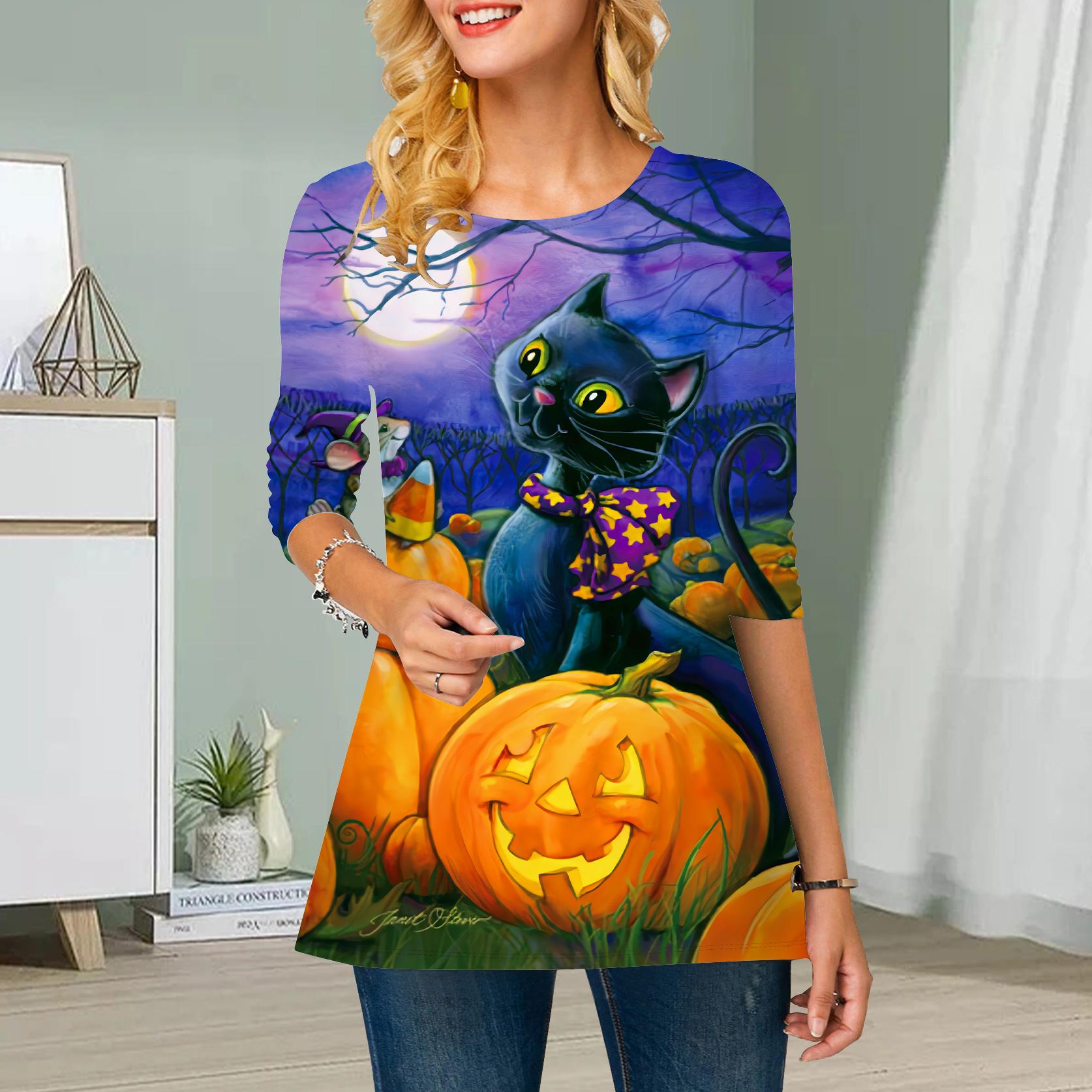 

Плюс Размер Женский Цветочный Черный Пламя Принт Круглый Вырез Повседневный Свободный Длинный Рукав Топ 8XL оранжевый