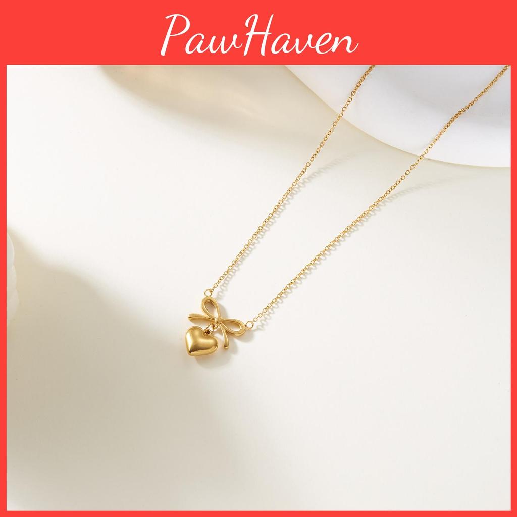 Minimalist Butterfly Bow Heart Pendant Necklace With Gold Plated Stainless Steel For Women