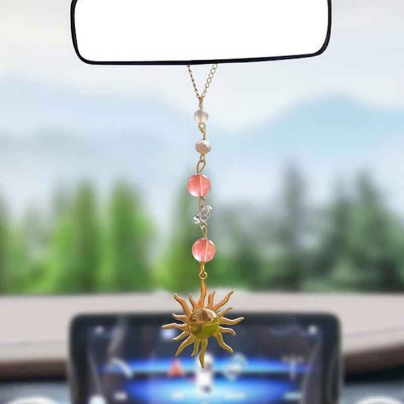Sun Crystal Car Pendant: Pearl & Crystal Hanging Ornament for Interior Decoration