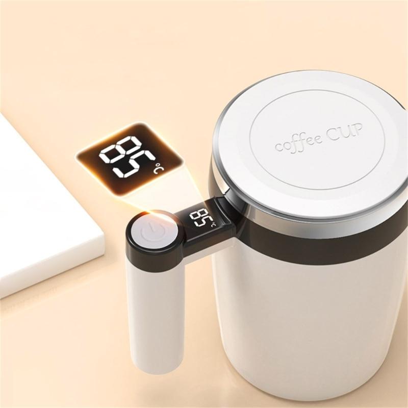 Magnetic Automatic Stirring Coffee Mug Stainless Steel Rechargeable Mixing Cup with Temperature Display for Beverages