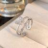 High-quality Retro Double-layer Ring for Women, Niche Ins Copper Micro-inlaid Zircon Butterfly Live Adjustable Simple Ring