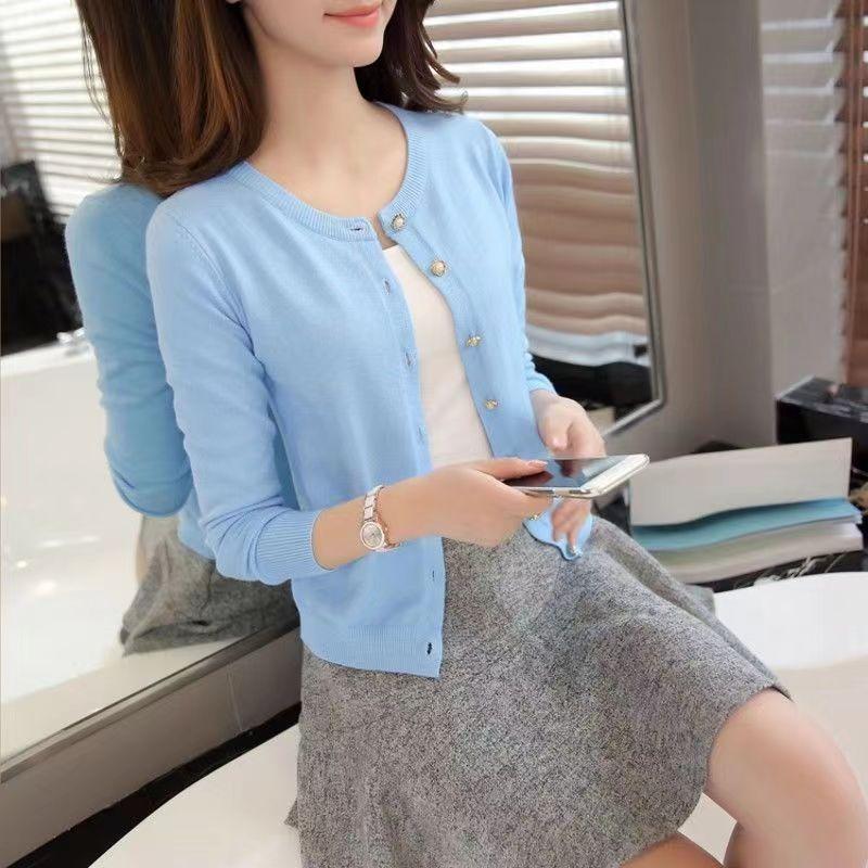 Autumn Winter Knitted Cardigan Women's Sweater Jacket 2025 Round Neck Long Sleeve Korean Version Thin Top Solid Color Casual Simple Outer Top Clothing