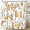 Cute Cat Shower Curtain Decor with Flower Pot Trees Animal Print Home Textiles for Bathroom Decoration Waterproof Fabric Waterco