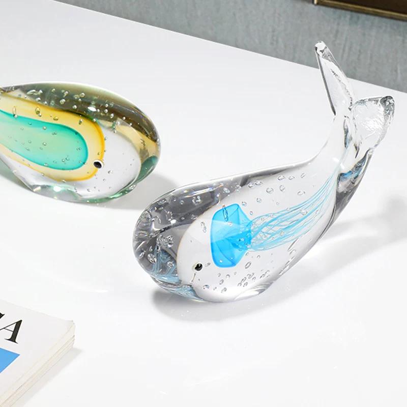 Small Sea Animal Adornment sculpture Blue Glass Dolphin Figurines Creative Shape Crafts Decorations Decor Crafts Accessories