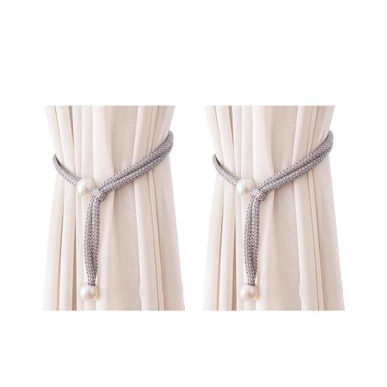 2Pcs Faux Pearl Curtain Tieback, Adjustable Window Curtain Holders Ties Backs, Drape Curtain Holdbacks for Home, Bedroom Decoration