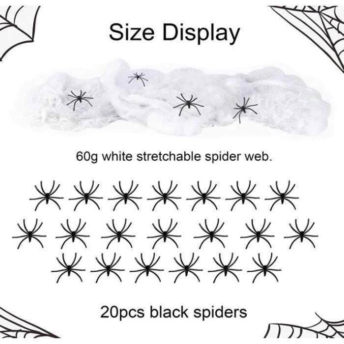 Décoration d'Halloween - AIMOONSA - Toiles d'araignée - Réutilisable - Noir et blanc - 40 araignées
