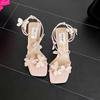 Summer Women's Butterfly High Heel Sandals Square Toe Buckle Casual  Shoes Elegant Stiletto Heel Ankle Strap Party