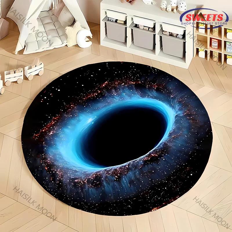 3D HD Cosmic Black Hole Printed Round Rug, Chair Carpet,  Durable Non-slip Doormat Children Playing Mat Living Room Bedroom Rugs