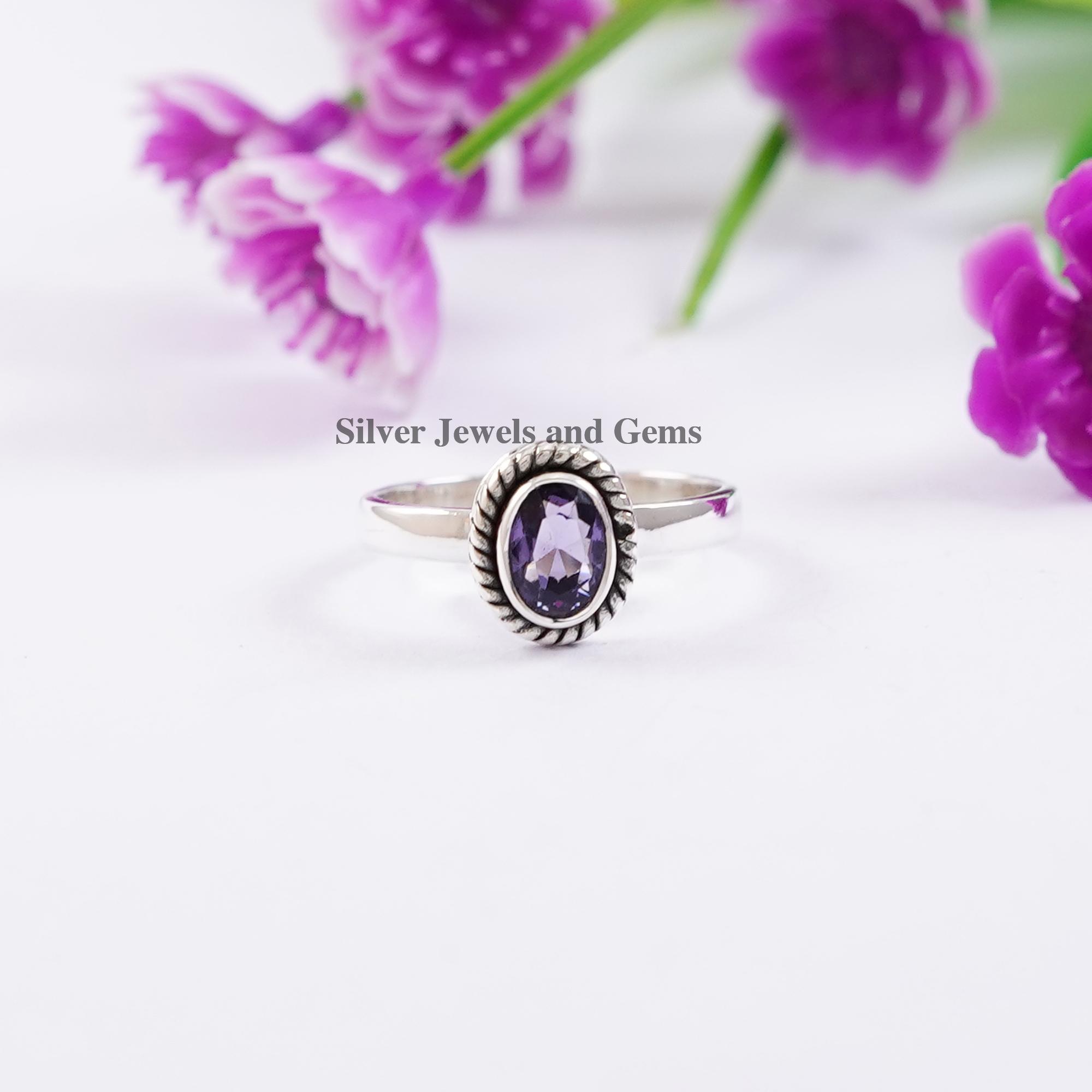 

Natural Amethyst Ring, Handmade Dainty Ring, 925 Sterling Silver Ring, Oval Gemstone Ring, Gift for Mom, February Birthstone 12