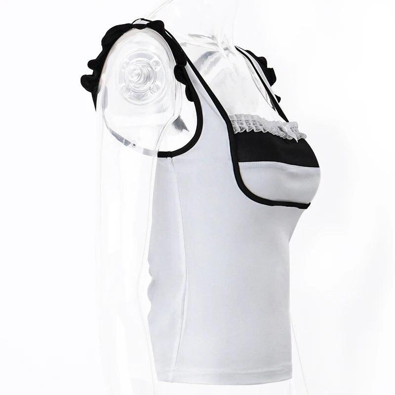 Y2K Lace Patchwork Skinny Tank Top Women Sexy Off Shoulder Sleeveless Crop Tops Female Sweet Bow Ruched Slim Elegant Camis