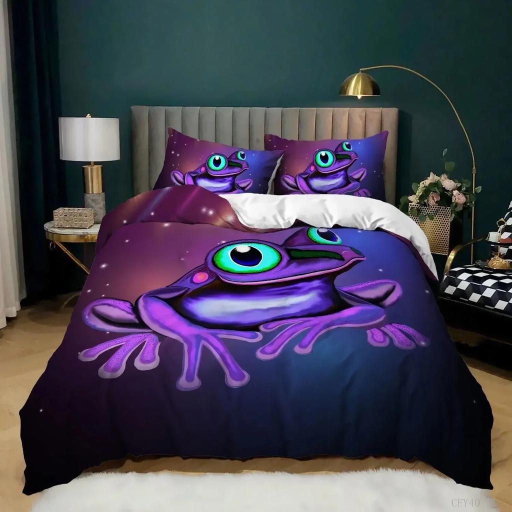 Top Frog Duvet Cover Set King Size Funny Frog Tropical Amphibian Bedding Set 3D Tropical Nature Animal Polyester Quilt Cover