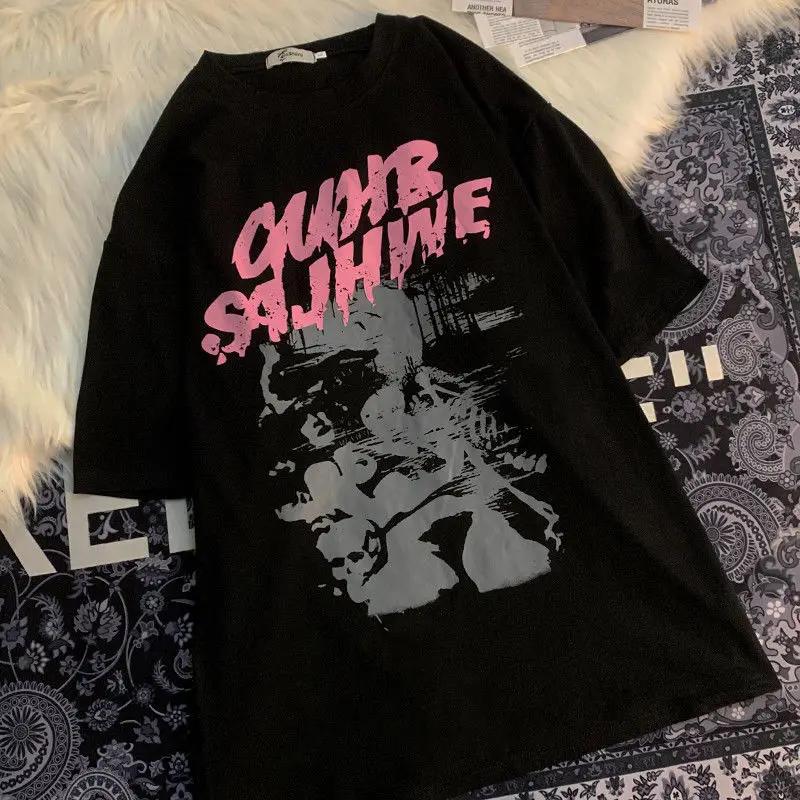 

Женская футболка оверсайз Харадзюку Панк Готика Хип-хоп Уличная одежда Топы Футболка Женская Летняя Повседневная С коротким рукавом Женская одежда 4XL