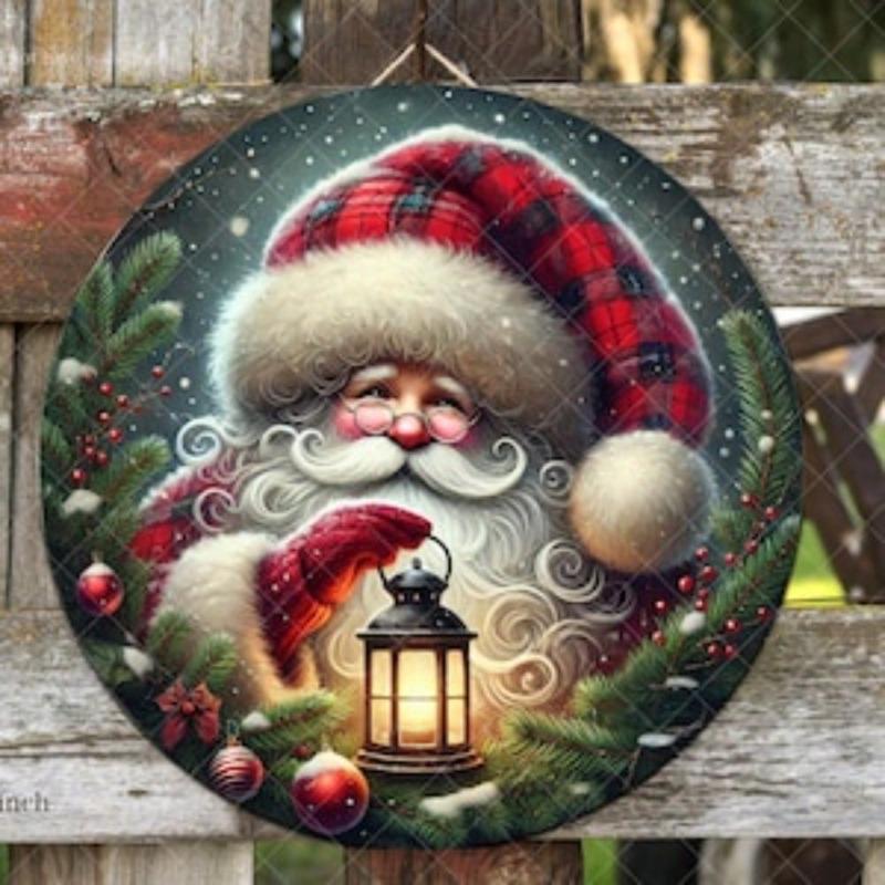 Christmas Santa Lantern Metal Art Festive Door Wreath Sign Sublimation Design Instant Download