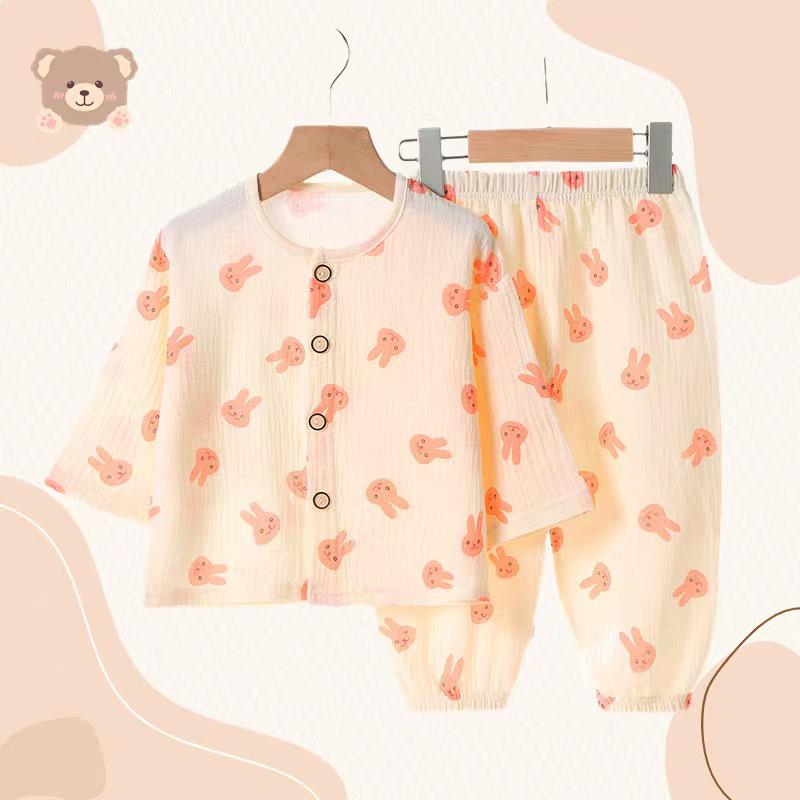 Kids' Pure Cotton Cartoon Pajama Set - Nine-Sleeve Homewear for Boys & Girls