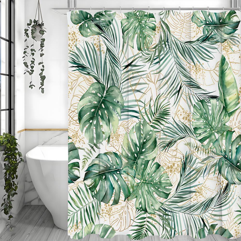 Palm Leaf Shower Curtain, Tropical Greenery Shower Curtain, Banana and Coconut Leaves, Botanical Prints, Floral Bathroom Decor,