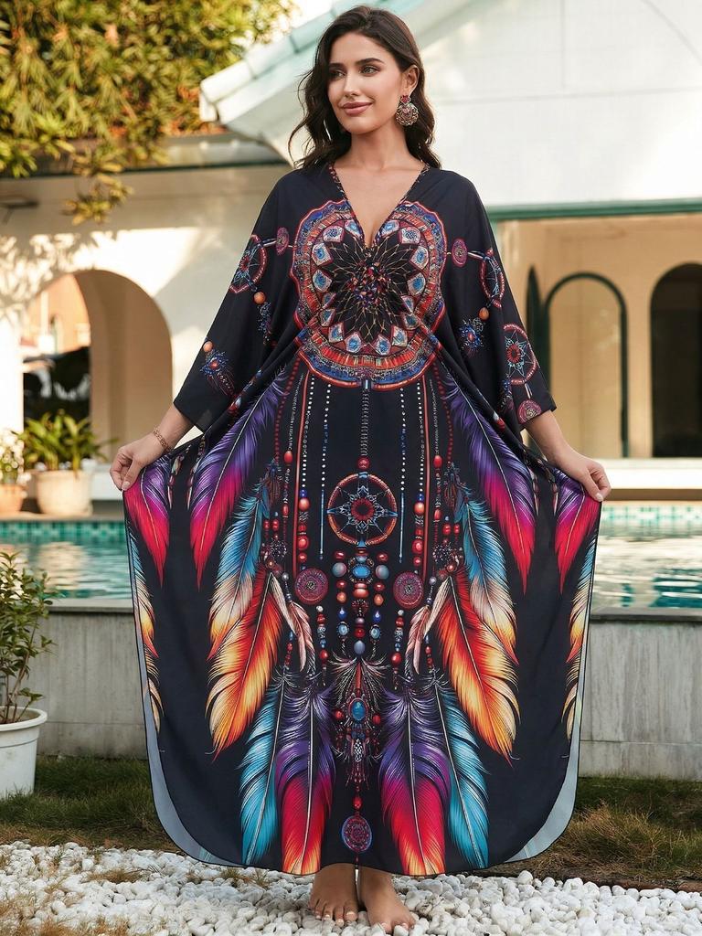 Beach blouse positioning print woven holiday robe loose blouse 8759 (41 colors) Y