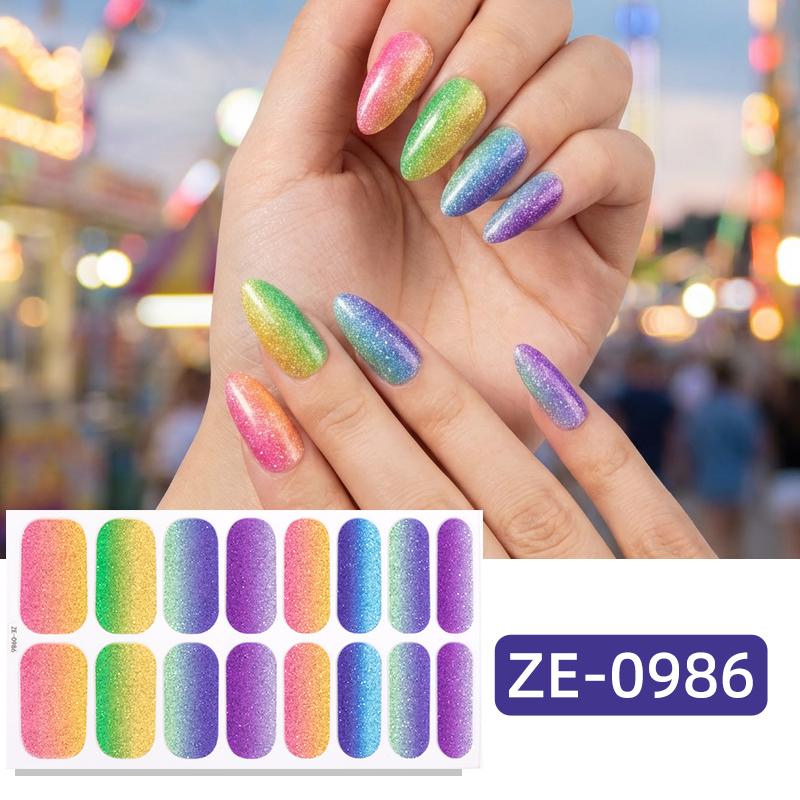 16Tips Gradient Sparkling Full Cover Nail Polish Strips Glitter Adhesive Nail Wraps Manicure Decoration Nail Sticker