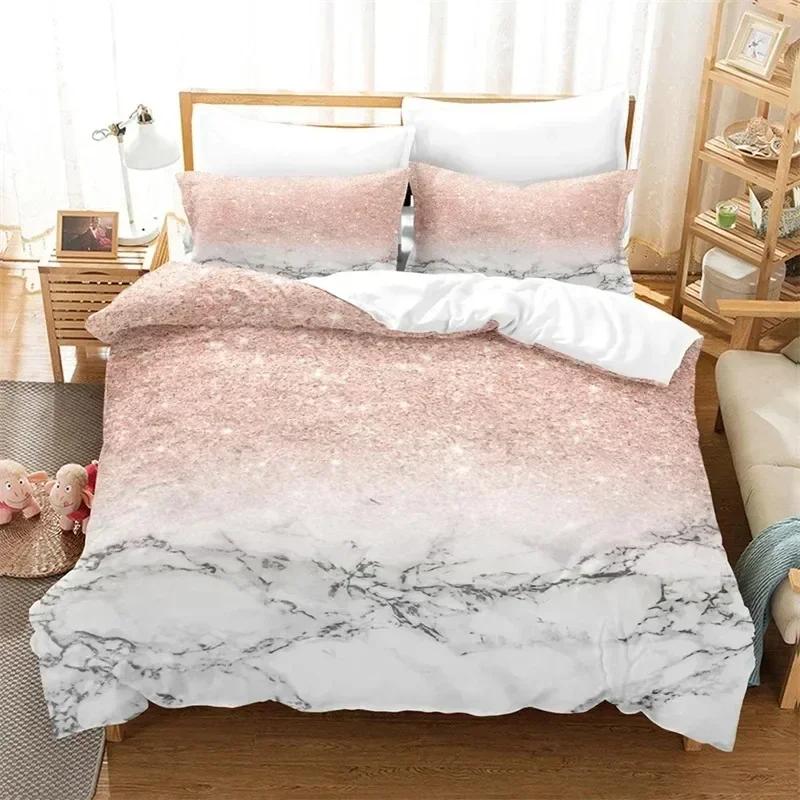 Toppmodern Marmor Påslakan King Queen Size Geometriskt Mönster Täcke Mikrofiber Abstrakt Sängkläder