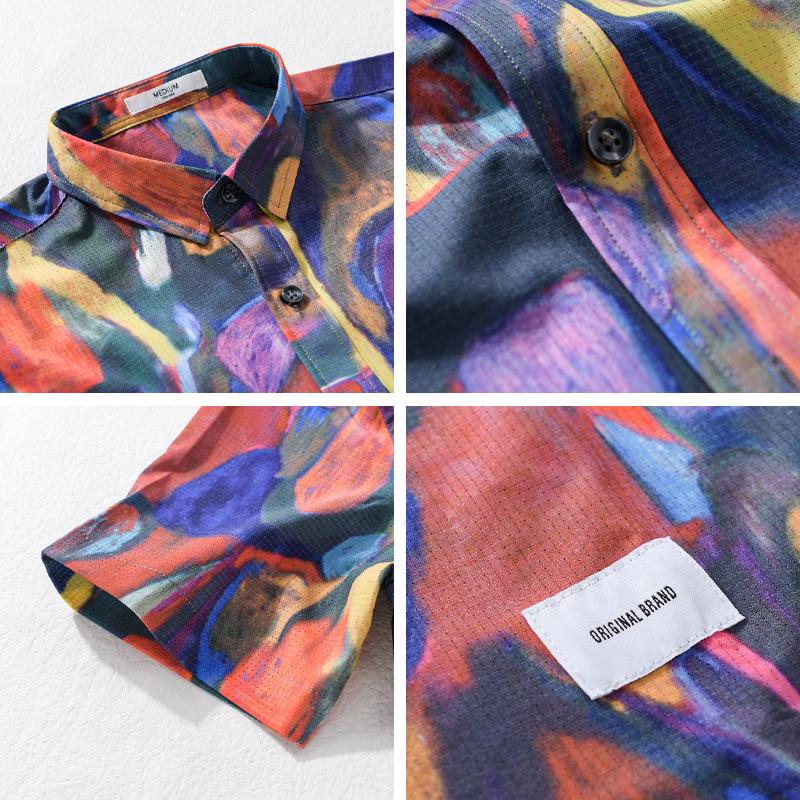 Men's Trendy Design Print Short Sleeve Beach Shirt - Comfortable, Breathable, Youth Casual Style