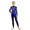 Girls Dance Gymnastics Jumpsuit Color Block Gradient Mock Neck Long Sleeve Keyhole Back Shiny Rhinestones Bodysuit