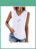 Womens Casual Cotton Sleeveless Vneck Tshirt With Button Detail For Summer