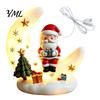 Holiday Party Supplies Christmas Moon Night Light with Santa Claus, Resin Decoration Warm LED Atmosphere Lighting Glow, Tabletop Ornament for