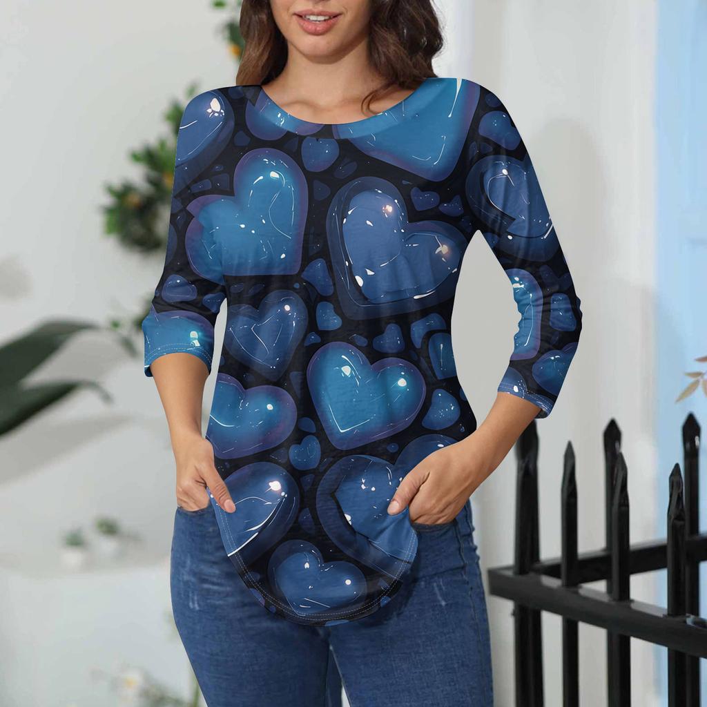 Womens T Shirts 3/4 Sleeve Shirts Solid Color Pullover Summer Spring Tops Blouses