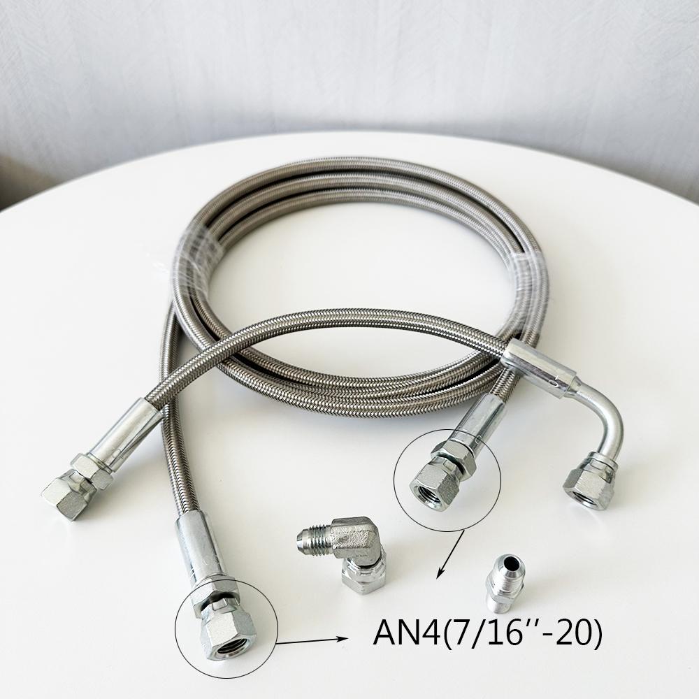 1/8 NPT Turbo Oil Feed Line AN4 Oil Return Line Kit Feed Line 30~500CM Stainless Steel Braided 0-90 Degree End Straight Hose