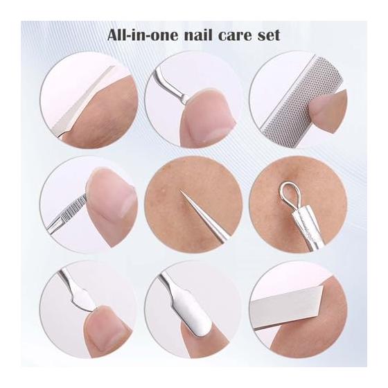 WALWAL 7 Piece Set Ingrown Nail Care Tool Stainless Steel Pedicure Kit Nail File Lifter Dead Exfoliation Remover Foot Cleaning Care Tool