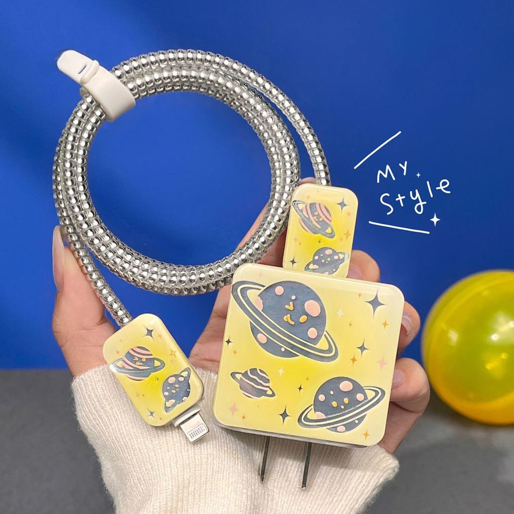 

Защитный чехол для кабеля передачи данных с желтыми линзами и звездочкой для iPhone 15promax 14promax 13pro 13, защитный корпус для зарядного устройства 18/20 Вт