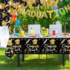 1PC Matte Black Gold Graduation Tablecloth Waterproof Plastic Table Cover for College Banquet, School Celebration  Party Decor