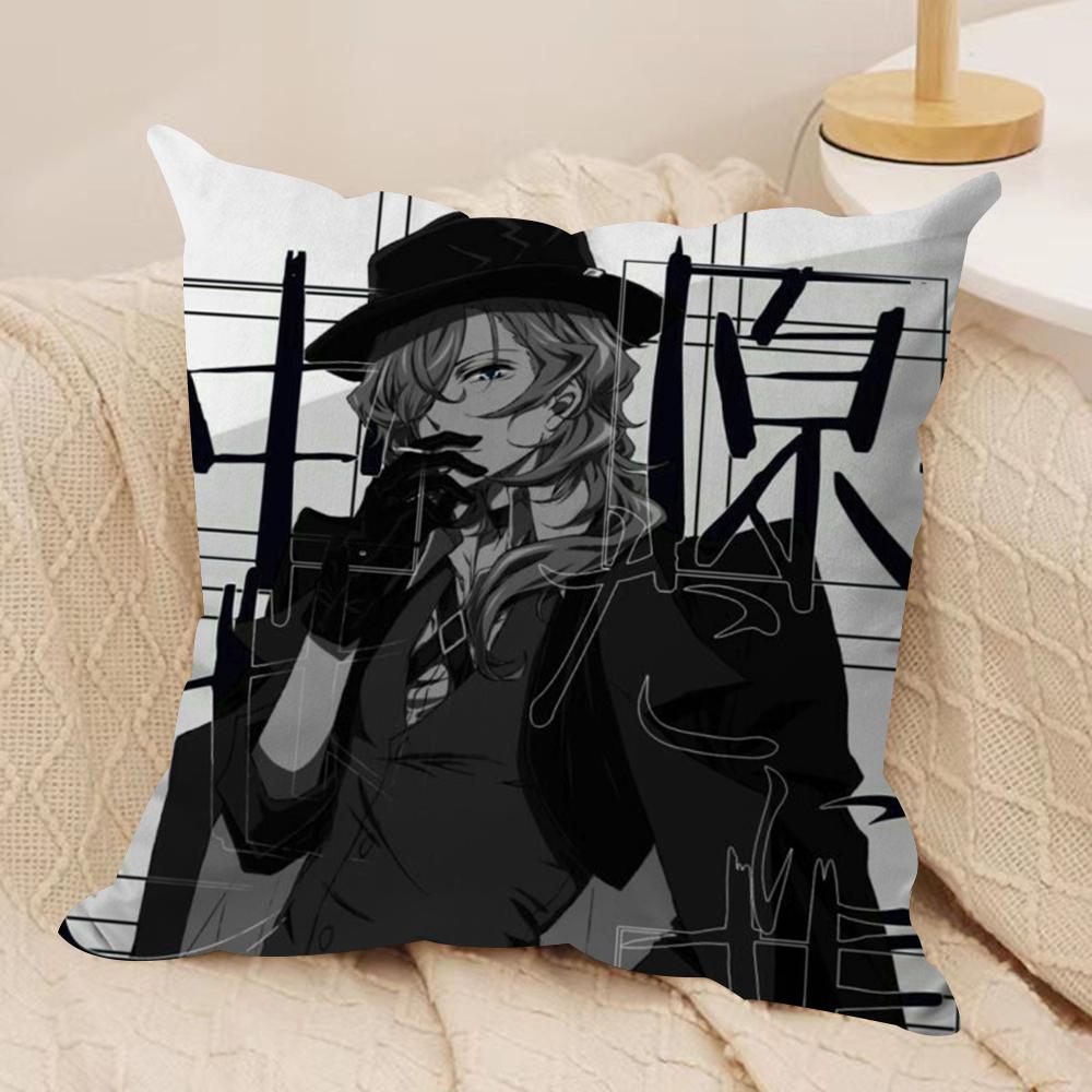 B-BunGo S-Stray Dogs Cushion Cover Soft Plush Fabric Double-Sided Printed Sofa Cushion Cover for All Seasons Home Decor Gift