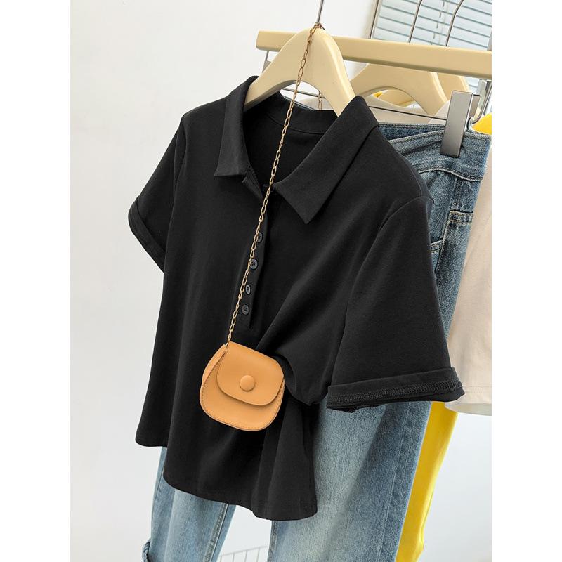 

2026 Summer Plus Size Women s Casual Polo Collar Short Sleeve Slimming T-shirt 4XL чорний