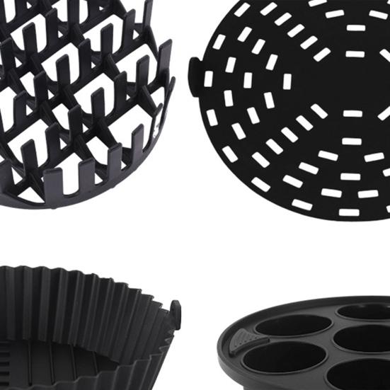 Yousheng 4Pcs Round Air Fryer Silicone Baking Tray Set Anti-Stick Air Fryer Pan Hot Dog Rack 7 Cavity Cake Mold Gift for Cooking Enthusiasts