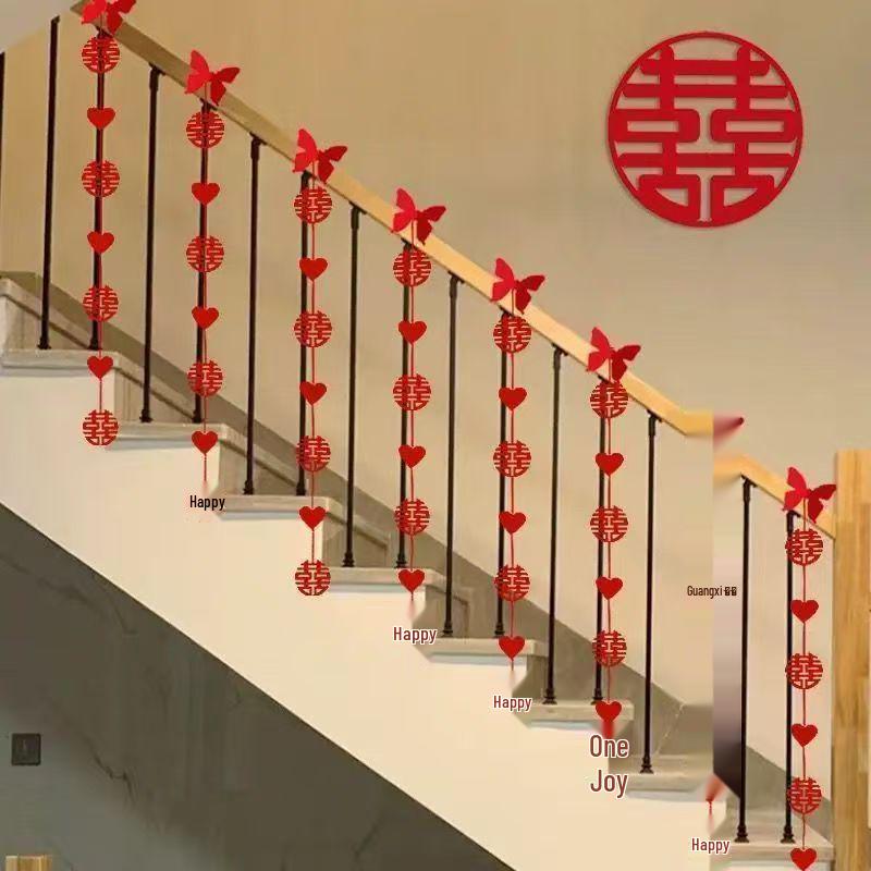 Wedding Stair Railing Pull Flower and Ribbon Set for Room Decoration