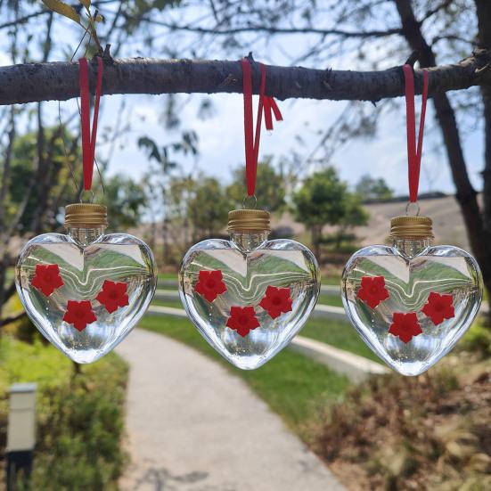 Heart-Shaped Hummingbird Feeder Outdoor Hanging Plastic Feeder Jar with Flower Feeding Ports